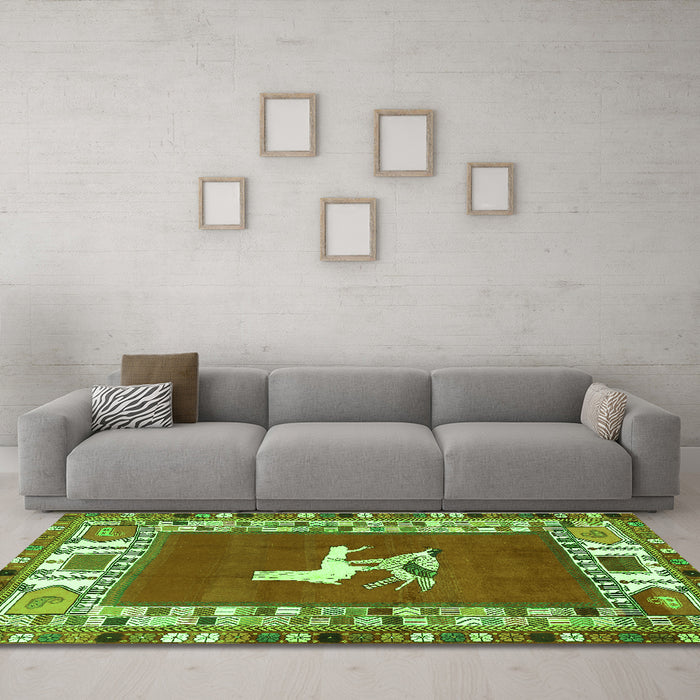 Machine Washable Persian Green Traditional Area Rugs in a Living Room,, wshtr1299grn