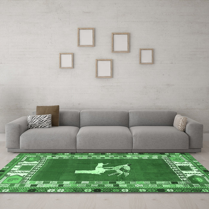 Machine Washable Persian Emerald Green Traditional Area Rugs in a Living Room,, wshtr1299emgrn