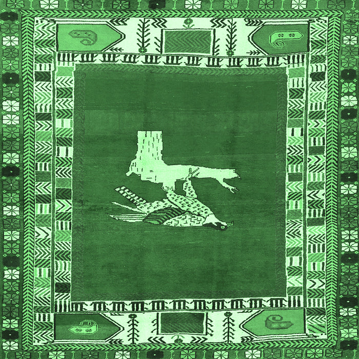 Square Persian Emerald Green Traditional Rug, tr1299emgrn