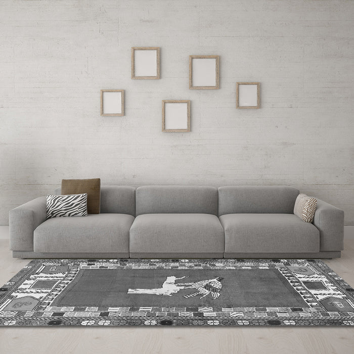 Machine Washable Persian Gray Traditional Rug in a Living Room,, wshtr1299gry