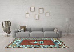 Machine Washable Persian Light Blue Traditional Rug in a Living Room, wshtr1299lblu