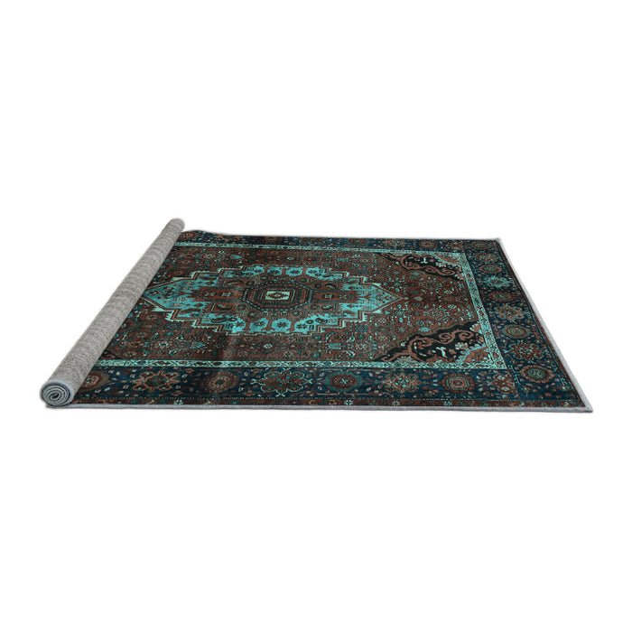 Sideview of Machine Washable Medallion Light Blue Traditional Rug, wshtr129lblu