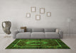 Machine Washable Medallion Green Traditional Area Rugs in a Living Room,, wshtr129grn