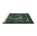 Sideview of Machine Washable Medallion Turquoise Traditional Area Rugs, wshtr129turq