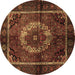 Round Machine Washable Medallion Brown Traditional Rug, wshtr129brn