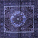 Square Machine Washable Medallion Blue Traditional Rug, wshtr129blu