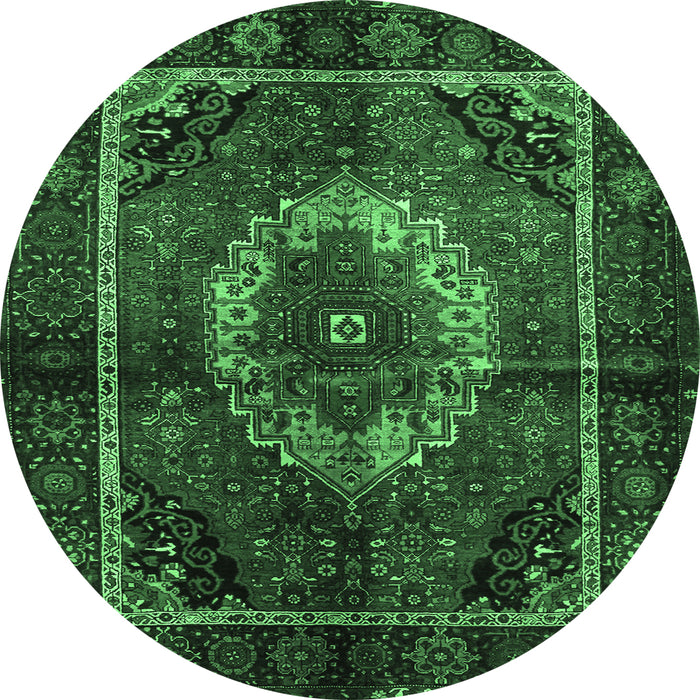 Round Machine Washable Medallion Emerald Green Traditional Area Rugs, wshtr129emgrn