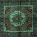 Square Machine Washable Medallion Turquoise Traditional Area Rugs, wshtr129turq