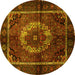 Round Machine Washable Medallion Yellow Traditional Rug, wshtr129yw