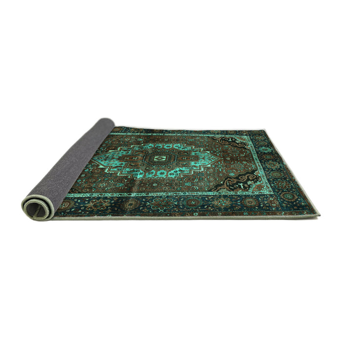 Sideview of Medallion Turquoise Traditional Rug, tr129turq