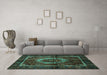 Machine Washable Medallion Turquoise Traditional Area Rugs in a Living Room,, wshtr129turq