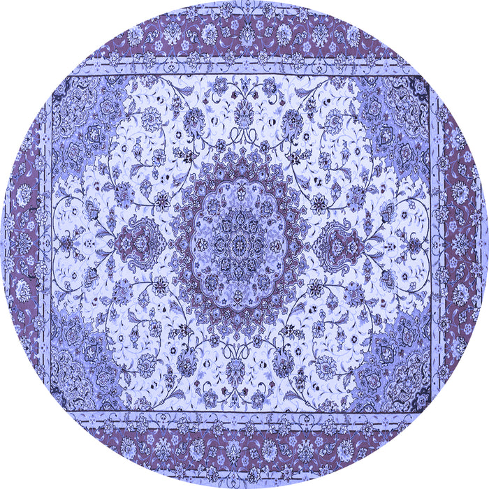 Round Machine Washable Medallion Blue Traditional Rug, wshtr12blu