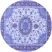 Round Machine Washable Medallion Blue Traditional Rug, wshtr12blu