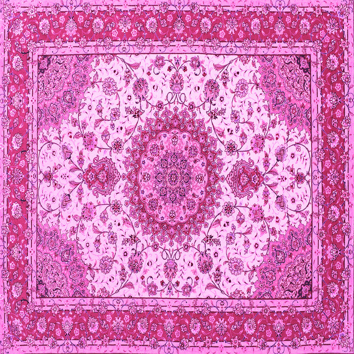 Square Machine Washable Medallion Pink Traditional Rug, wshtr12pnk