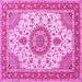 Square Machine Washable Medallion Pink Traditional Rug, wshtr12pnk