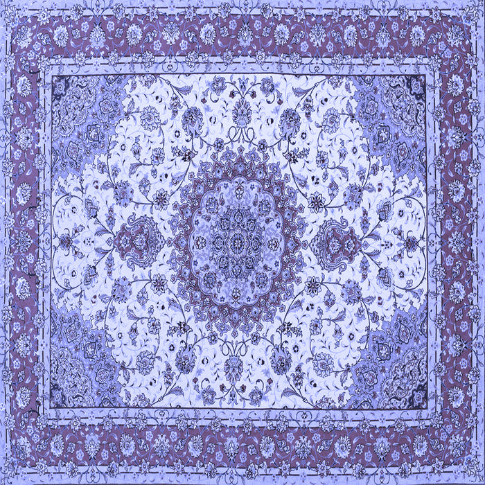 Square Machine Washable Medallion Blue Traditional Rug, wshtr12blu