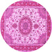 Round Machine Washable Medallion Pink Traditional Rug, wshtr12pnk