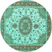 Round Machine Washable Medallion Turquoise Traditional Area Rugs, wshtr12turq