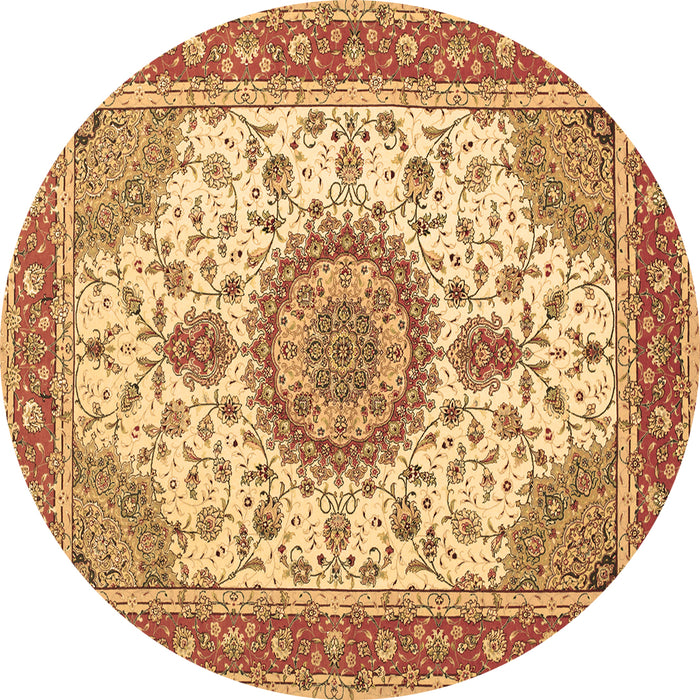 Round Machine Washable Medallion Brown Traditional Rug, wshtr12brn