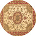 Round Machine Washable Medallion Brown Traditional Rug, wshtr12brn