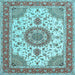 Square Machine Washable Medallion Light Blue Traditional Rug, wshtr12lblu