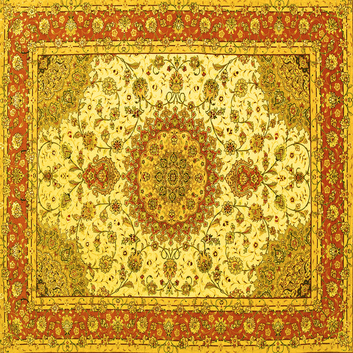 Square Machine Washable Medallion Yellow Traditional Rug, wshtr12yw
