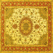 Square Machine Washable Medallion Yellow Traditional Rug, wshtr12yw