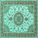 Square Machine Washable Medallion Turquoise Traditional Area Rugs, wshtr12turq