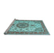 Sideview of Machine Washable Medallion Light Blue Traditional Rug, wshtr12lblu