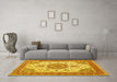 Machine Washable Medallion Yellow Traditional Rug in a Living Room, wshtr12yw