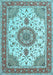 Machine Washable Medallion Light Blue Traditional Rug, wshtr12lblu