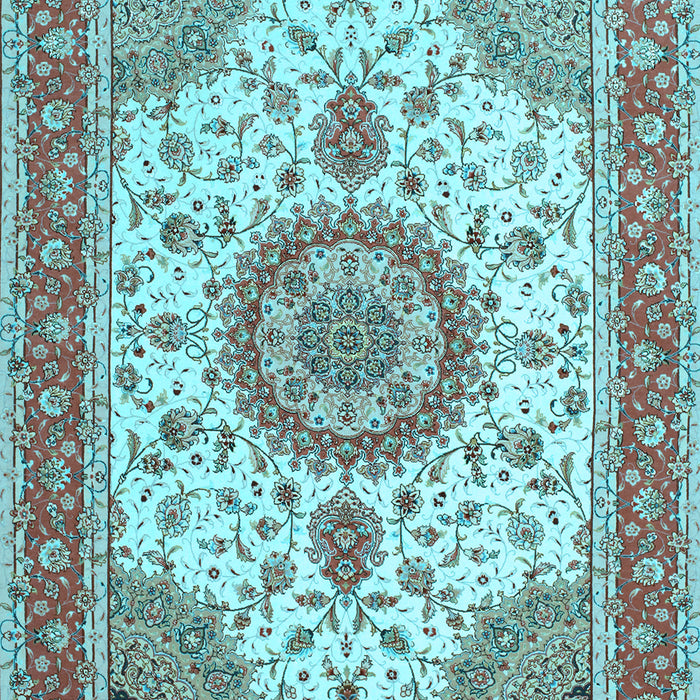 Machine Washable Medallion Light Blue Traditional Rug, wshtr12lblu