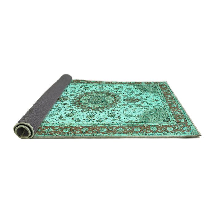 Sideview of Medallion Turquoise Traditional Rug, tr12turq