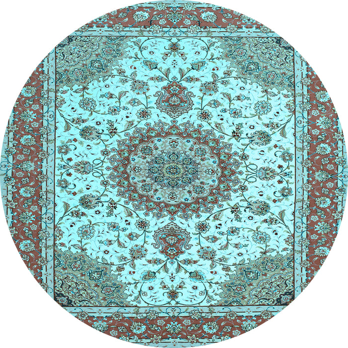 Round Machine Washable Medallion Light Blue Traditional Rug, wshtr12lblu