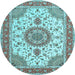 Round Machine Washable Medallion Light Blue Traditional Rug, wshtr12lblu