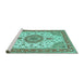 Sideview of Machine Washable Medallion Turquoise Traditional Area Rugs, wshtr12turq