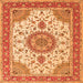 Round Machine Washable Medallion Orange Traditional Area Rugs, wshtr12org