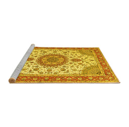 Sideview of Machine Washable Medallion Yellow Traditional Rug, wshtr12yw