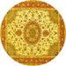 Round Machine Washable Medallion Yellow Traditional Rug, wshtr12yw