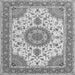 Round Machine Washable Medallion Gray Traditional Rug, wshtr12gry