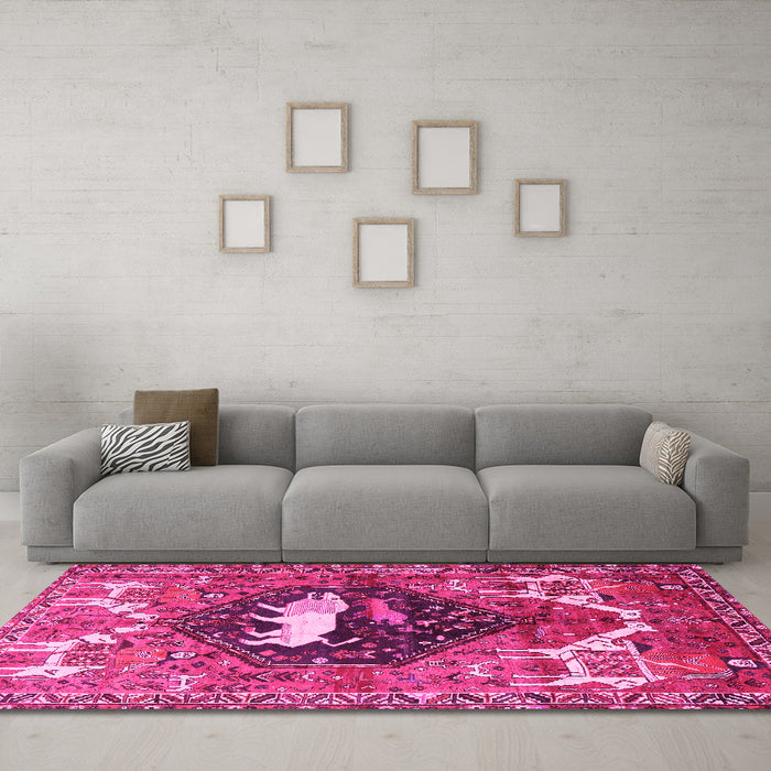 Machine Washable Persian Pink Traditional Rug in a Living Room, wshtr1300pnk