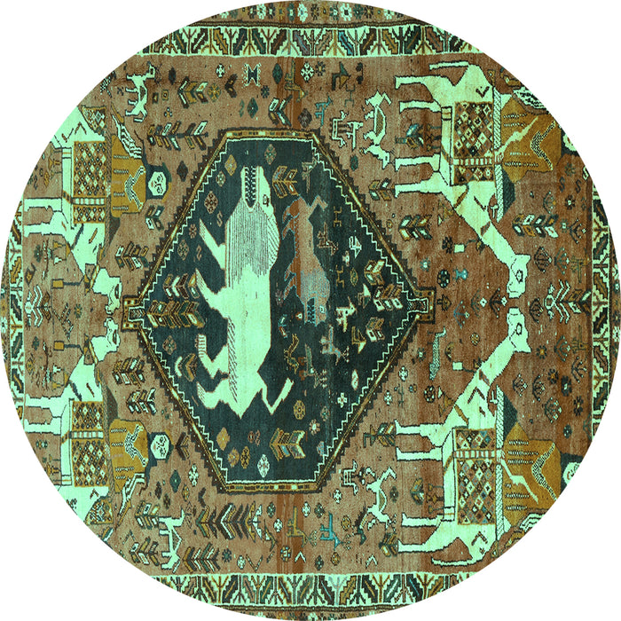 Round Machine Washable Persian Turquoise Traditional Area Rugs, wshtr1300turq