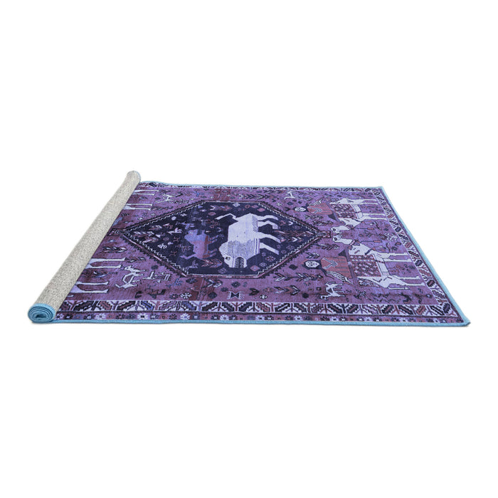 Sideview of Machine Washable Persian Blue Traditional Rug, wshtr1300blu