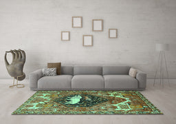 Machine Washable Persian Turquoise Traditional Area Rugs in a Living Room,, wshtr1300turq