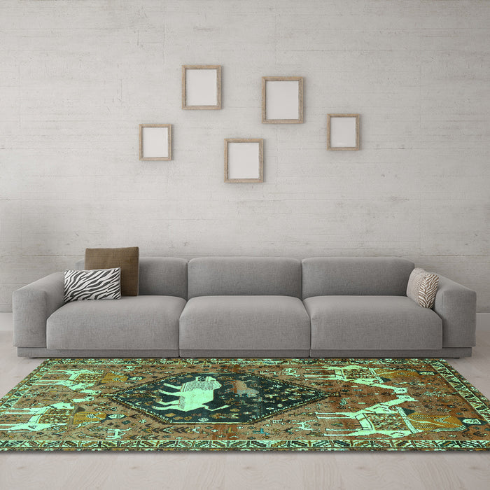 Machine Washable Persian Turquoise Traditional Area Rugs in a Living Room,, wshtr1300turq