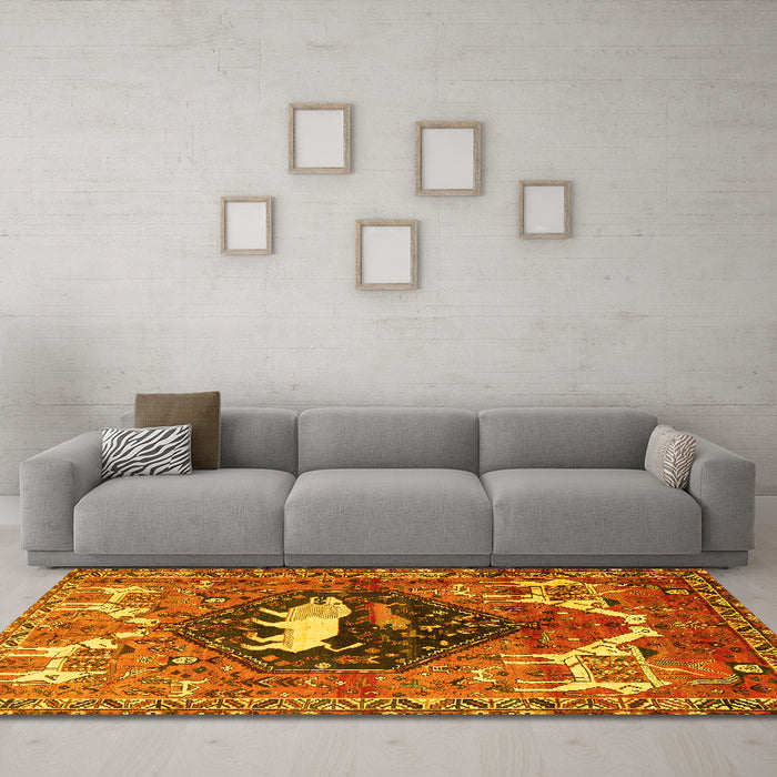 Machine Washable Persian Yellow Traditional Rug in a Living Room, wshtr1300yw