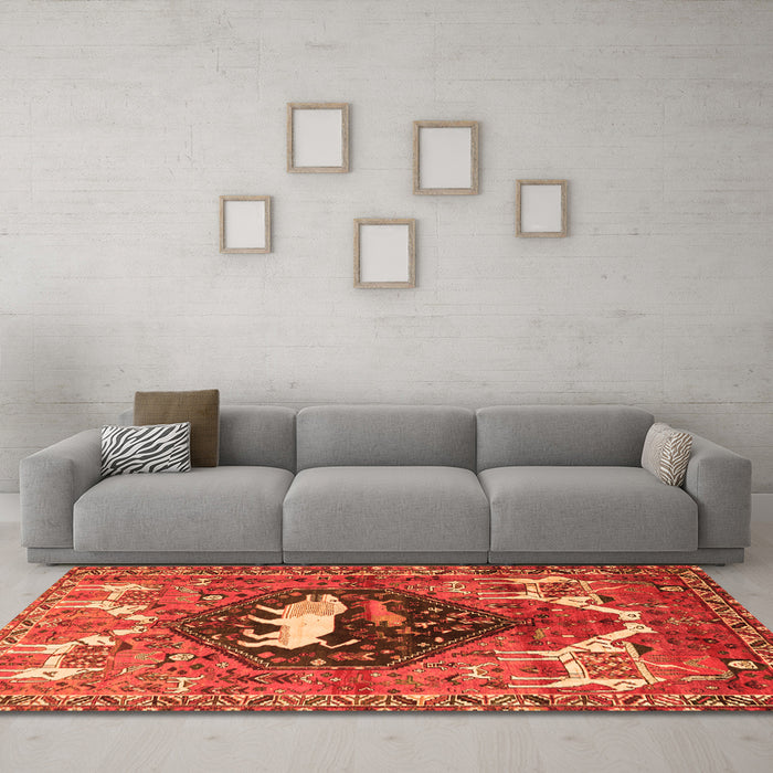Machine Washable Persian Orange Traditional Area Rugs in a Living Room, wshtr1300org