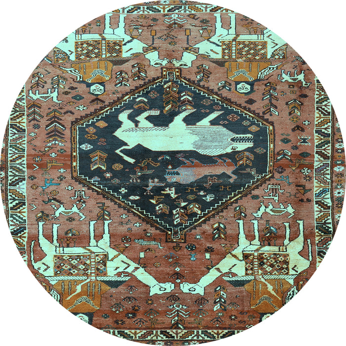 Round Machine Washable Persian Light Blue Traditional Rug, wshtr1300lblu