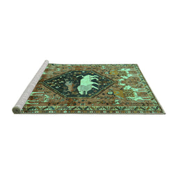 Sideview of Machine Washable Persian Turquoise Traditional Area Rugs, wshtr1300turq