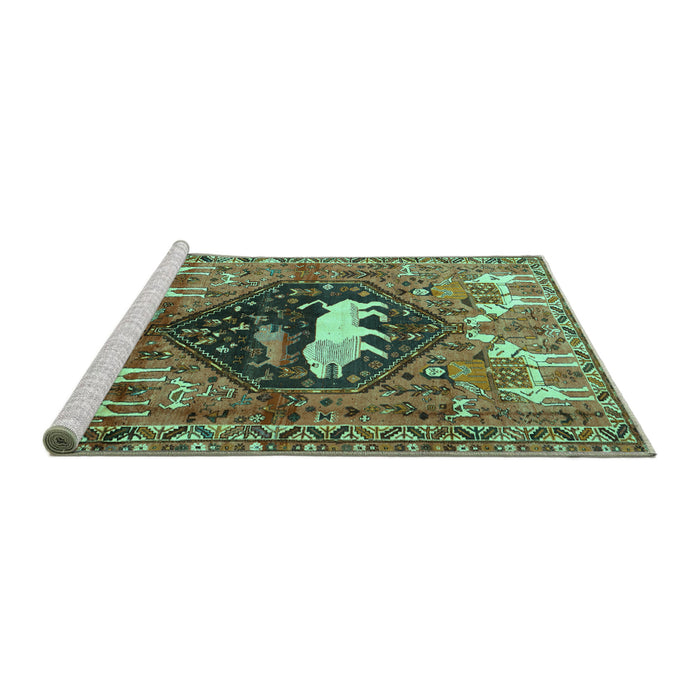Sideview of Machine Washable Persian Turquoise Traditional Area Rugs, wshtr1300turq